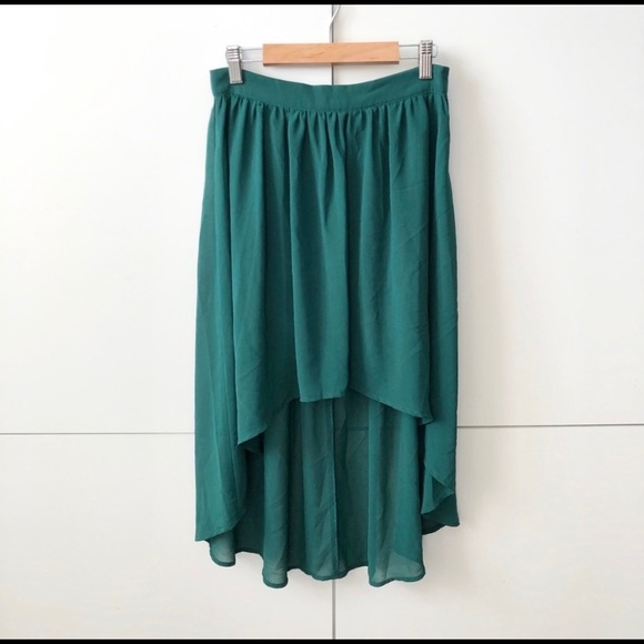 Emerald green high-low Chiffon Skirt - Picture 1 of 8